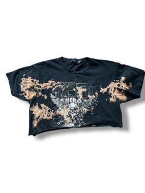 Distressed Bleach Splatter Skull Graphic Cropped Tee Women’s Large Grunge Metal